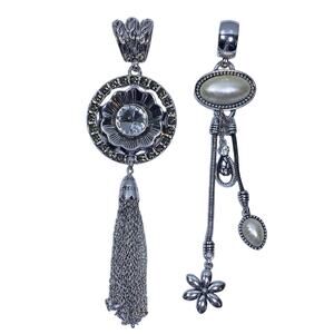 2pc Pearl Rhinestone Scarf Slider Necklace Pendants Large 6" Manual Set Jewelry